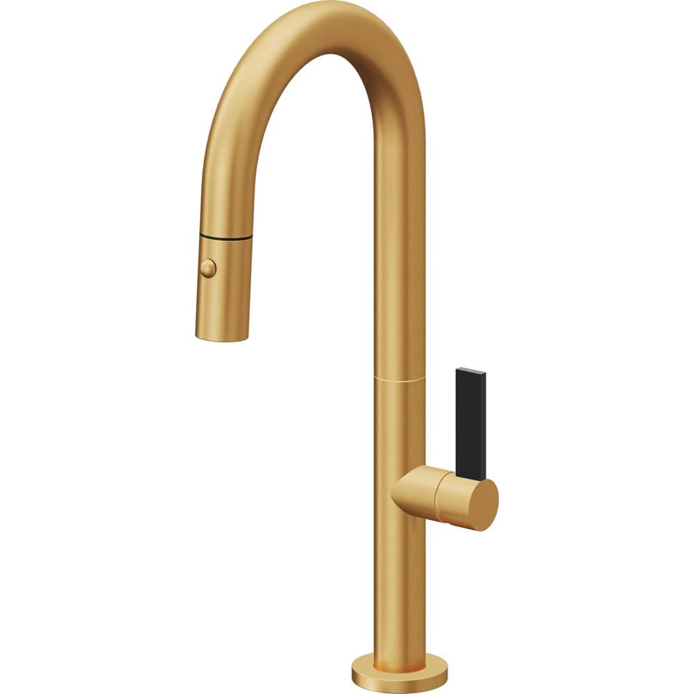 California Faucets - Pull-Down Prep/Bar Faucet with Button Sprayer - Lifetime Satin Gold Pvd