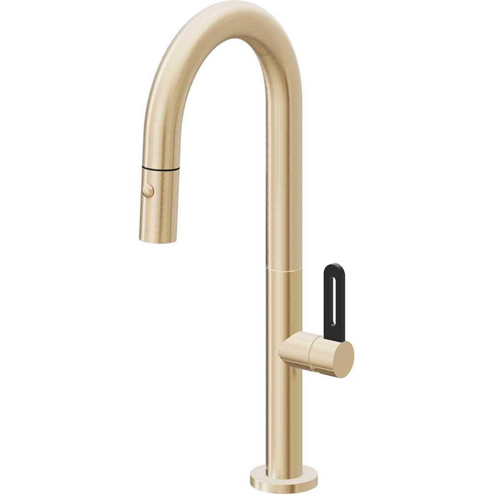 California Faucets - Pull-Down Prep/Bar Faucet with Button Sprayer - Satin Brass Pvd