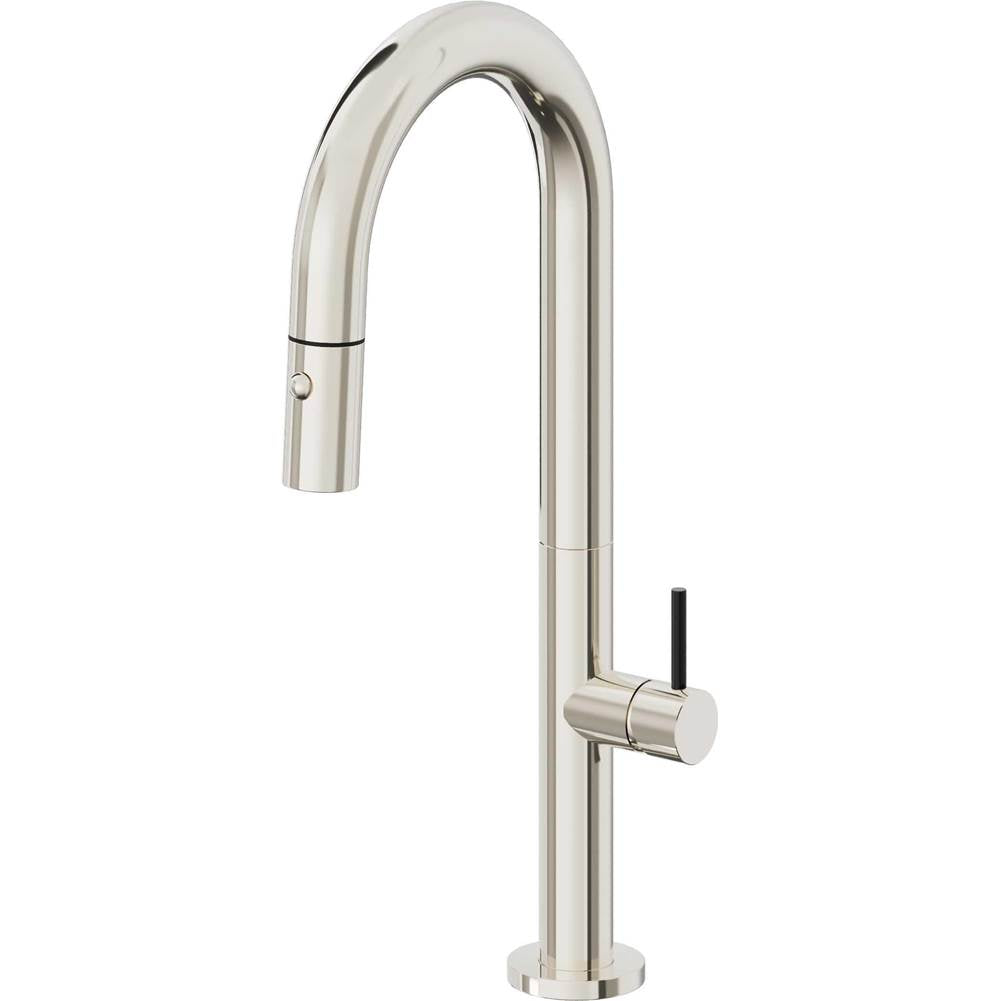 California Faucets - Pull-Down Prep/Bar Faucet with Button Sprayer - Polished Nickel Pvd