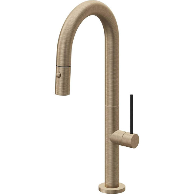 California Faucets - Pull-Down Prep/Bar Faucet with Button Sprayer - Antique Brass Flat