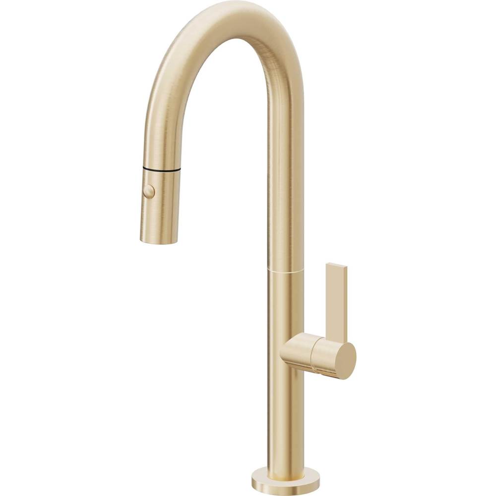 California Faucets - Pull-Down Prep/Bar Faucet with Button Sprayer - Satin Brass Pvd