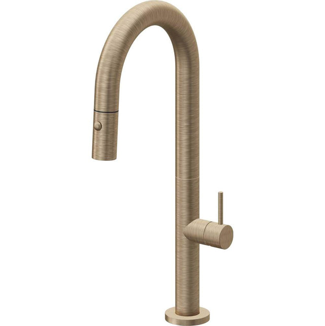 California Faucets - Pull-Down Prep/Bar Faucet with Button Sprayer - Antique Brass Flat