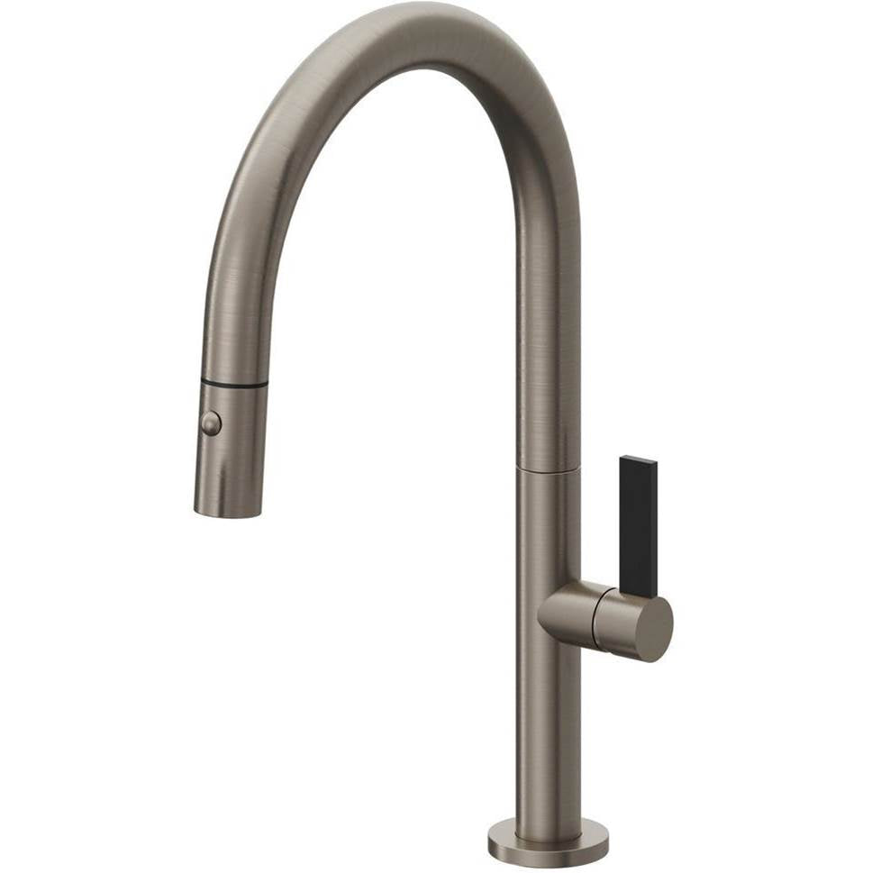 California Faucets - Pull-Down Kitchen Faucet with Button Sprayer  - Low Arc Spout - Graphite Pvd