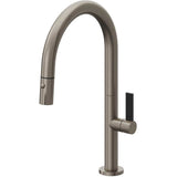 California Faucets - Pull-Down Kitchen Faucet with Button Sprayer  - Low Arc Spout - Graphite Pvd