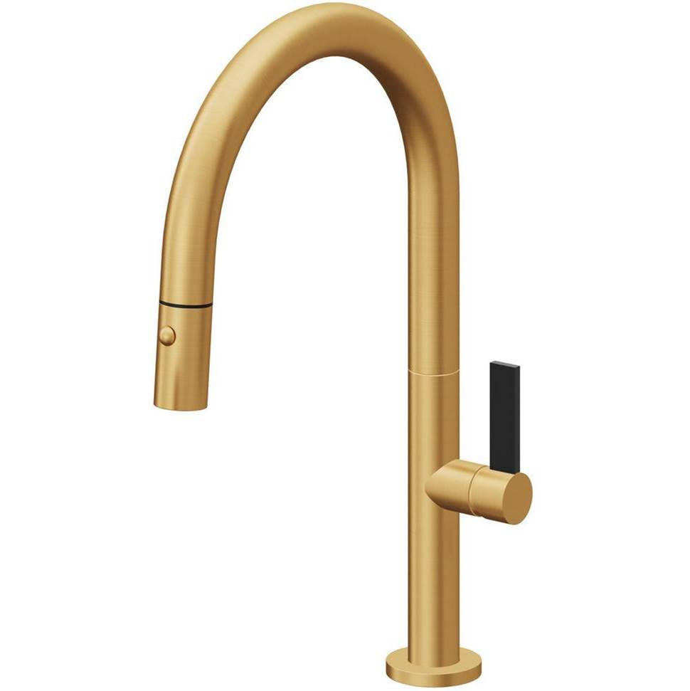 California Faucets - Pull-Down Kitchen Faucet with Button Sprayer  - Low Arc Spout - Lifetime Satin Gold Pvd
