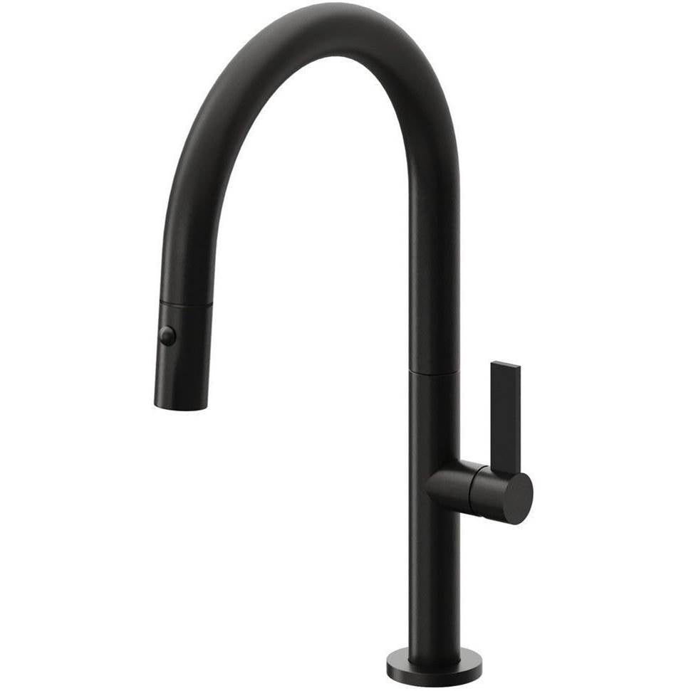 California Faucets - Pull-Down Kitchen Faucet with Button Sprayer  - Low Arc Spout - Matte Black