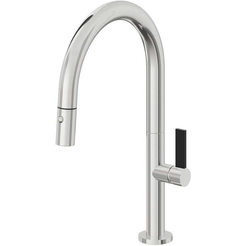 California Faucets - Pull-Down Kitchen Faucet with Button Sprayer  - Low Arc Spout - Polished Chrome