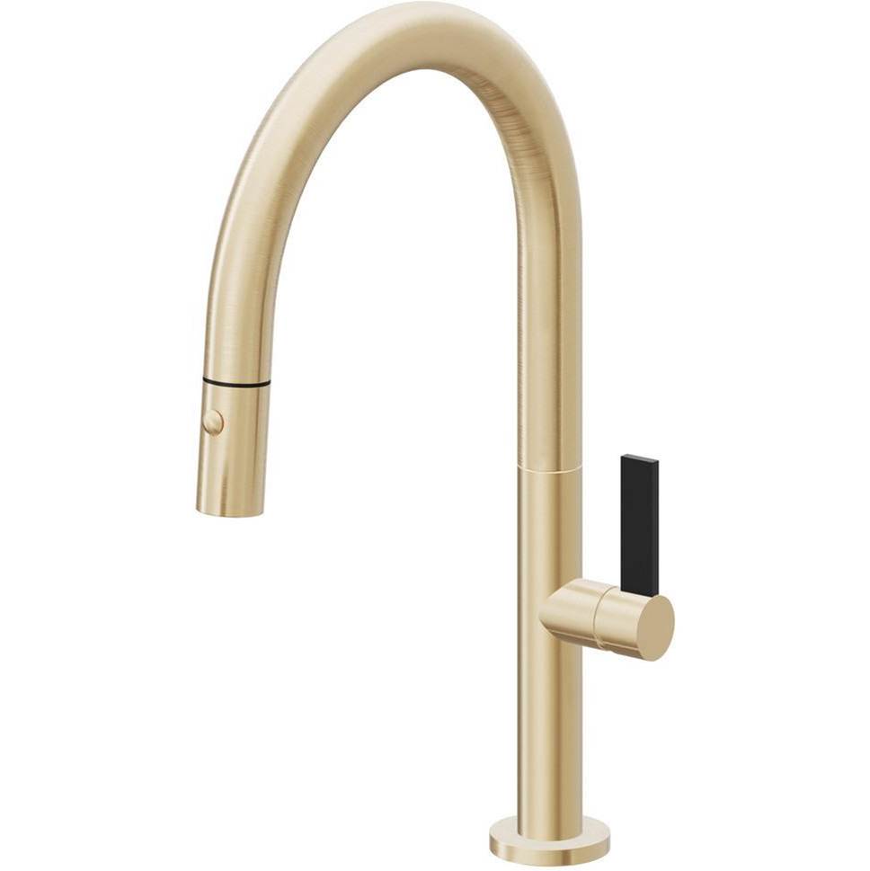 California Faucets - Pull-Down Kitchen Faucet with Button Sprayer  - Low Arc Spout - Satin Brass Pvd