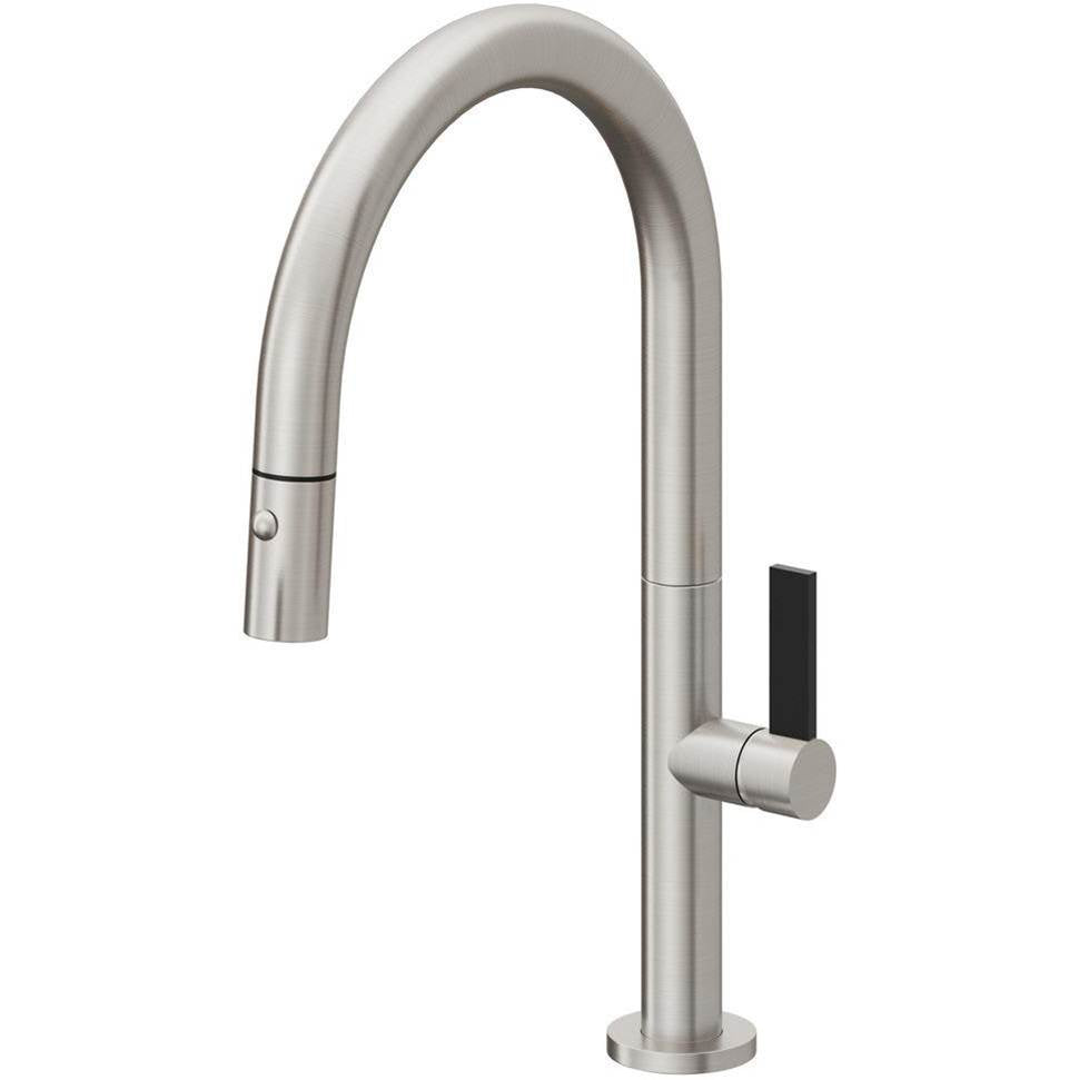 California Faucets - Pull-Down Kitchen Faucet with Button Sprayer  - Low Arc Spout - Ultra Stainless Steel Pvd