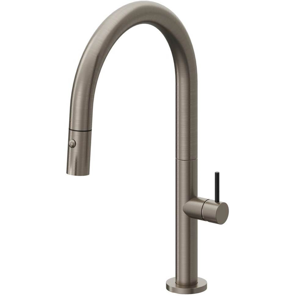 California Faucets - Pull-Down Kitchen Faucet with Button Sprayer  - Low Arc Spout - Graphite Pvd