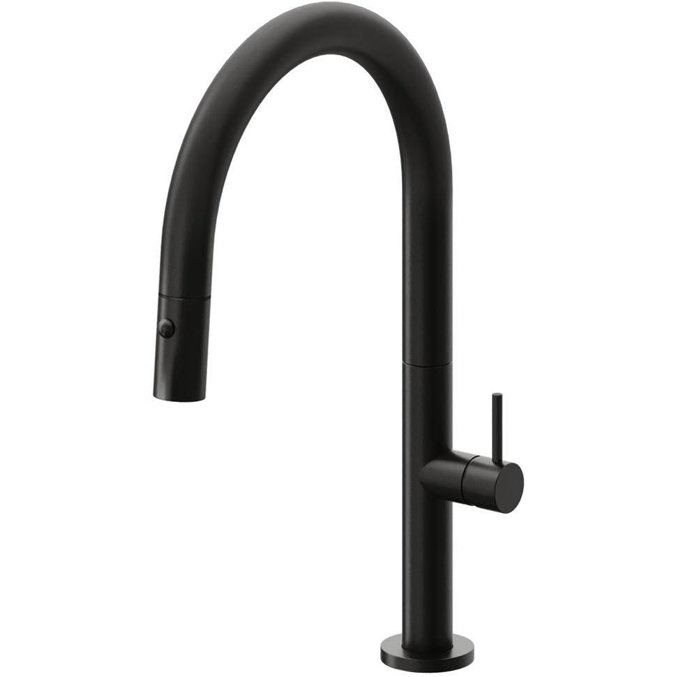 California Faucets - Pull-Down Kitchen Faucet with Button Sprayer  - Low Arc Spout - Matte Black