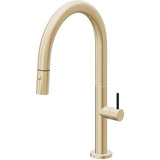 California Faucets - Pull-Down Kitchen Faucet with Button Sprayer  - Low Arc Spout - Satin Brass Pvd
