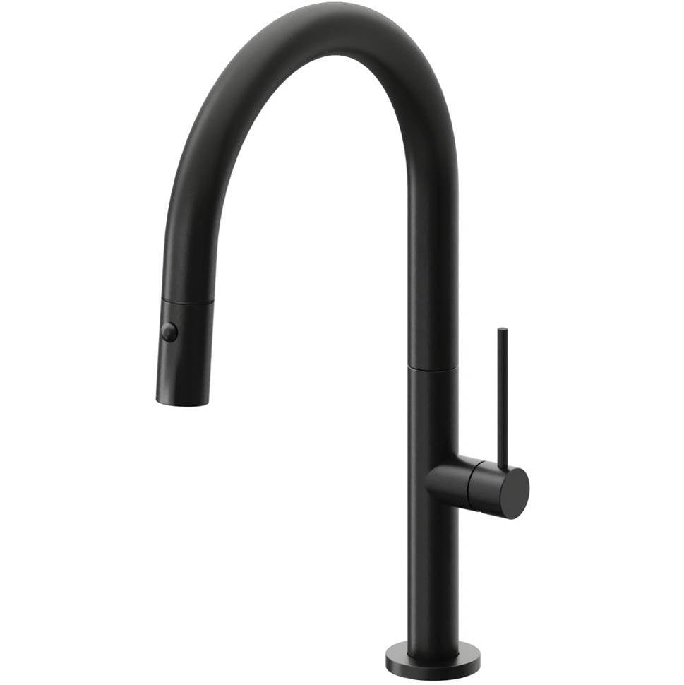 California Faucets - Pull-Down Kitchen Faucet with Button Sprayer  - Low Arc Spout - Matte Black