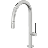 California Faucets - Pull-Down Kitchen Faucet with Button Sprayer  - Low Arc Spout - Polished Chrome