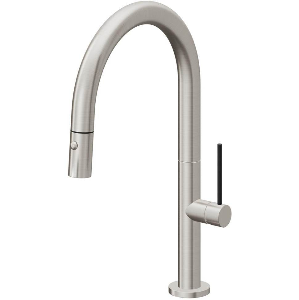 California Faucets - Pull-Down Kitchen Faucet with Button Sprayer  - Low Arc Spout - Ultra Stainless Steel Pvd