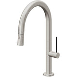 California Faucets - Pull-Down Kitchen Faucet with Button Sprayer  - Low Arc Spout - Ultra Stainless Steel Pvd