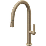 California Faucets - Pull-Down Kitchen Faucet with Button Sprayer  - Low Arc Spout - Antique Brass Flat