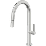 California Faucets - Pull-Down Kitchen Faucet with Button Sprayer  - Low Arc Spout - Polished Chrome