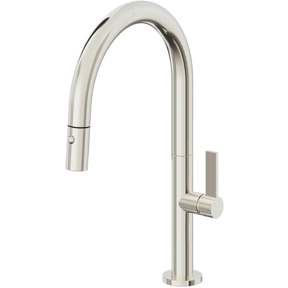 California Faucets - Pull-Down Kitchen Faucet with Button Sprayer  - Low Arc Spout - Polished Nickel Pvd
