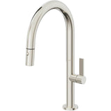 California Faucets - Pull-Down Kitchen Faucet with Button Sprayer  - Low Arc Spout - Polished Nickel Pvd