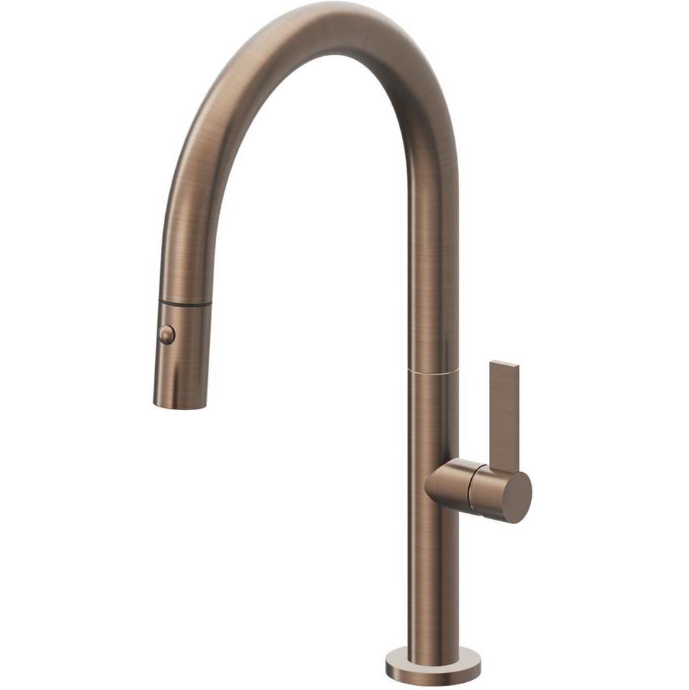 California Faucets - Pull-Down Kitchen Faucet with Button Sprayer  - Low Arc Spout - Satin Bronze Pvd