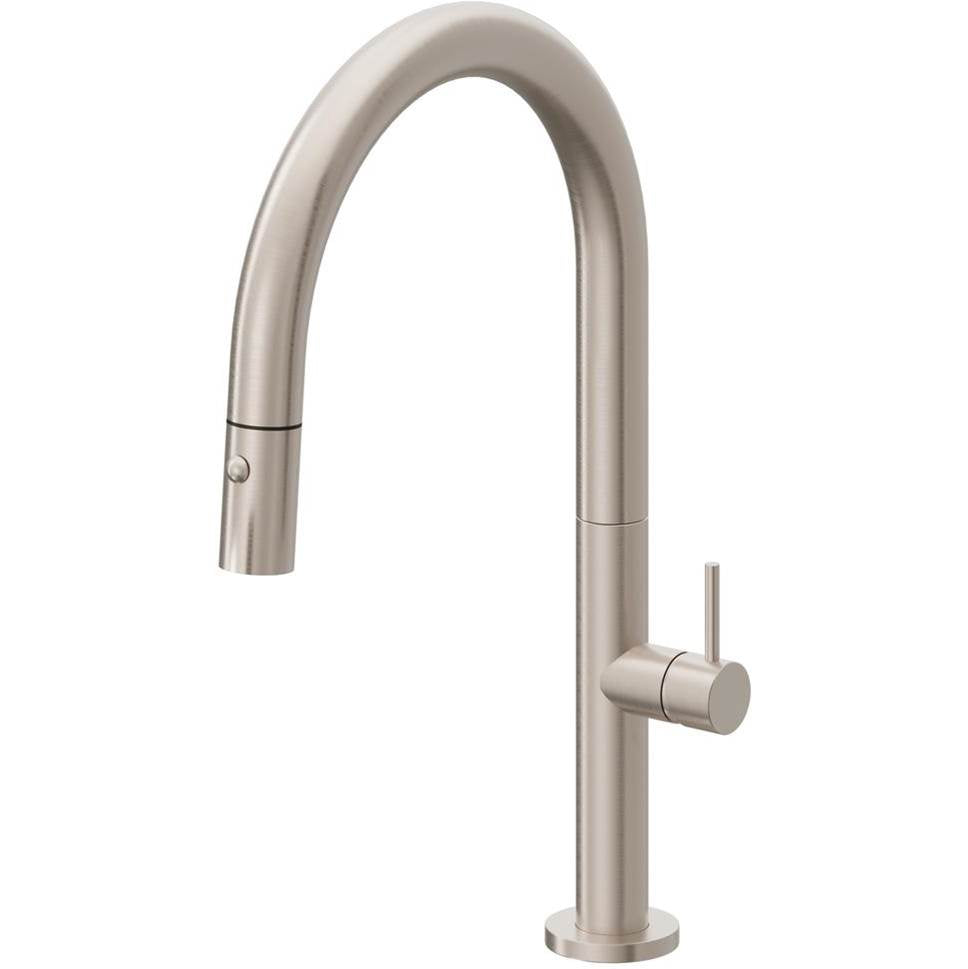California Faucets - Pull-Down Kitchen Faucet with Button Sprayer  - Low Arc Spout - Gloss White
