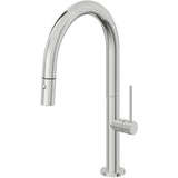 California Faucets - Pull-Down Kitchen Faucet with Button Sprayer  - Low Arc Spout - Polished Chrome