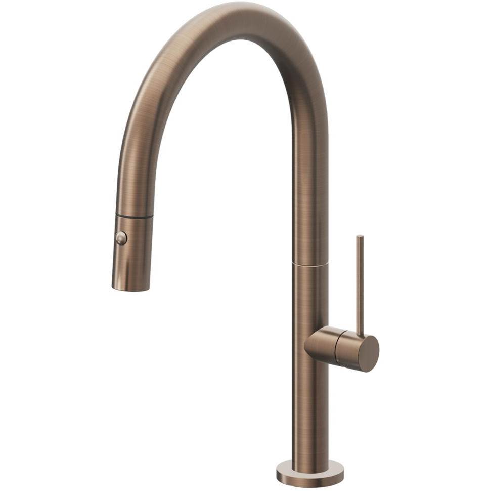 California Faucets - Pull-Down Kitchen Faucet with Button Sprayer  - Low Arc Spout - Satin Bronze Pvd