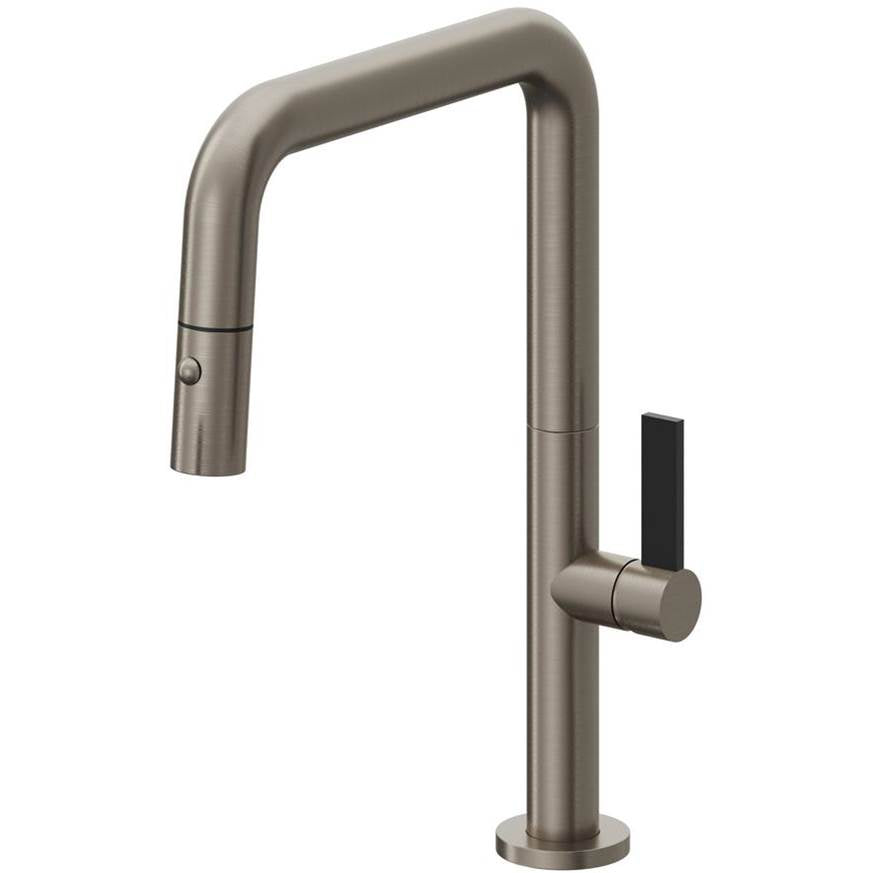California Faucets - Pull-Down Kitchen Faucet with Button Sprayer  - Quad Spout - Graphite Pvd