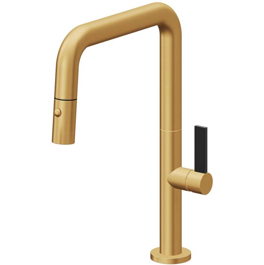California Faucets - Pull-Down Kitchen Faucet with Button Sprayer  - Quad Spout - Lifetime Satin Gold Pvd