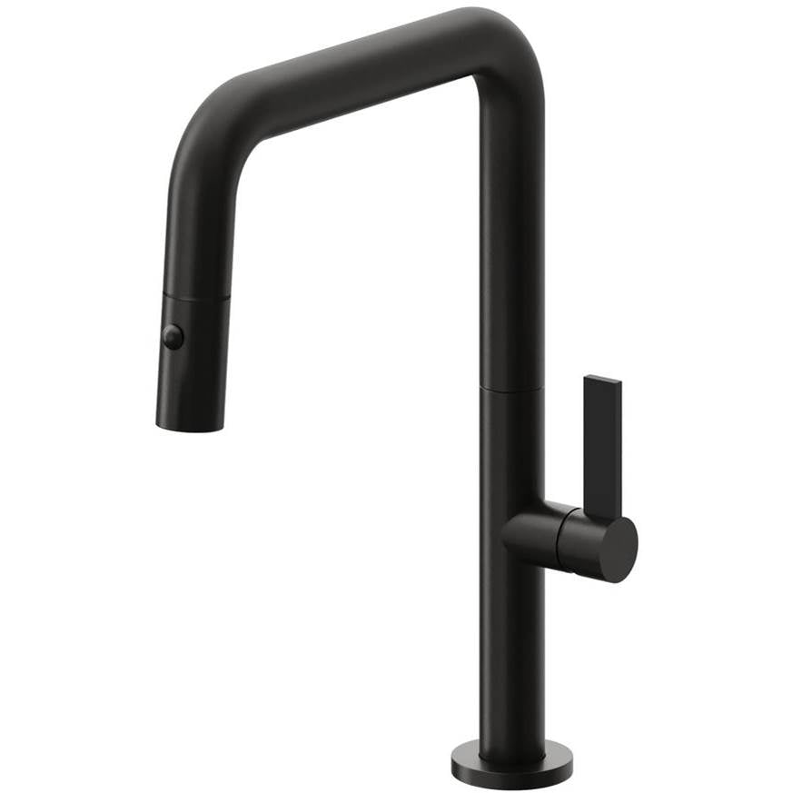 California Faucets - Pull-Down Kitchen Faucet with Button Sprayer  - Quad Spout - Matte Black