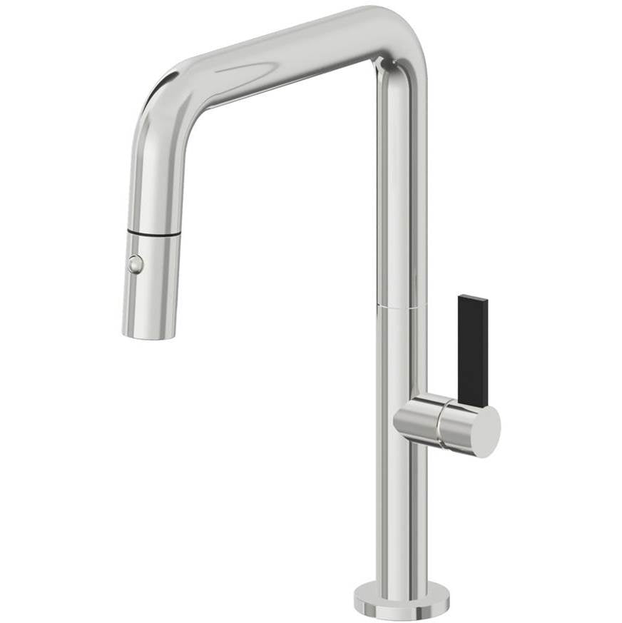 California Faucets - Pull-Down Kitchen Faucet with Button Sprayer  - Quad Spout - Polished Chrome