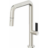 California Faucets - Pull-Down Kitchen Faucet with Button Sprayer  - Quad Spout - Polished Nickel Pvd