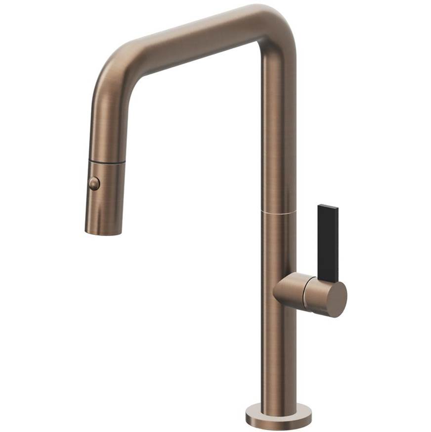 California Faucets - Pull-Down Kitchen Faucet with Button Sprayer  - Quad Spout - Satin Bronze Pvd