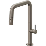 California Faucets - Pull-Down Kitchen Faucet with Button Sprayer  - Quad Spout - Graphite Pvd