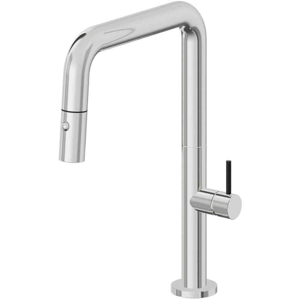 California Faucets - Pull-Down Kitchen Faucet with Button Sprayer  - Quad Spout - Polished Chrome