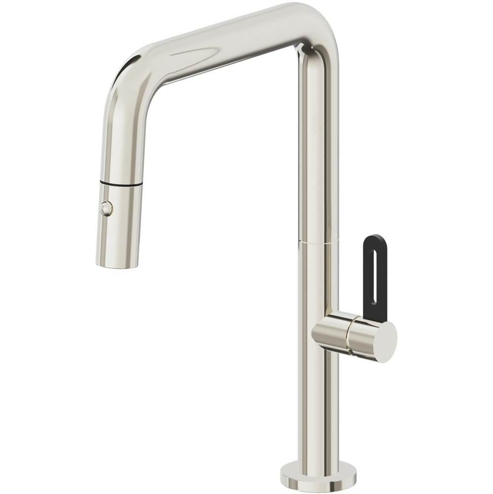 California Faucets - Pull-Down Kitchen Faucet with Button Sprayer  - Quad Spout - Polished Nickel Pvd