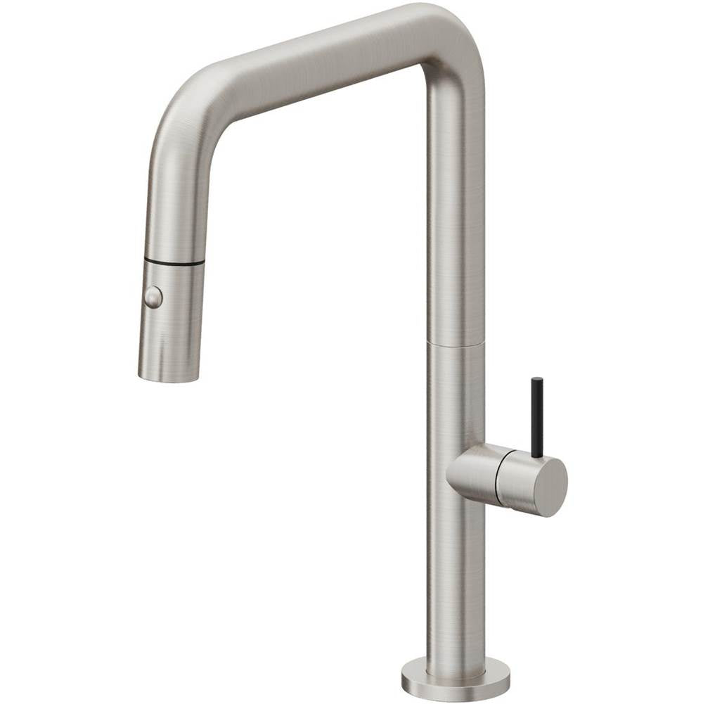 California Faucets - Pull-Down Kitchen Faucet with Button Sprayer  - Quad Spout - Ultra Stainless Steel Pvd