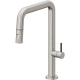 California Faucets - Pull-Down Kitchen Faucet with Button Sprayer  - Quad Spout - Ultra Stainless Steel Pvd