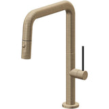 California Faucets - Pull-Down Kitchen Faucet with Button Sprayer  - Quad Spout - Antique Brass Flat