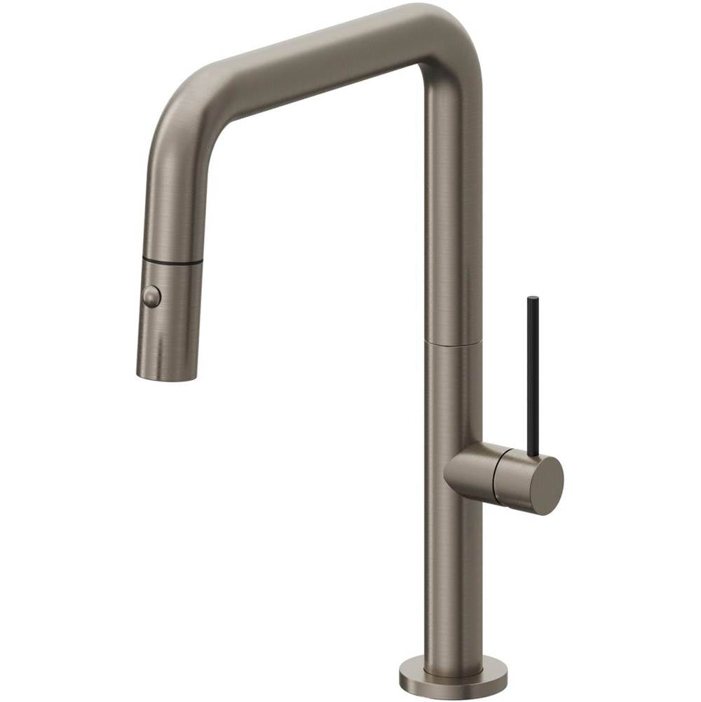 California Faucets - Pull-Down Kitchen Faucet with Button Sprayer  - Quad Spout - Graphite Pvd
