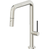 California Faucets - Pull-Down Kitchen Faucet with Button Sprayer  - Quad Spout - Polished Nickel Pvd