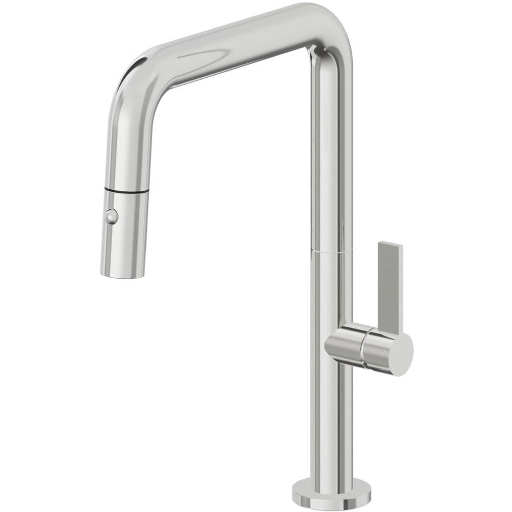 California Faucets - Pull-Down Kitchen Faucet with Button Sprayer  - Quad Spout - Polished Chrome