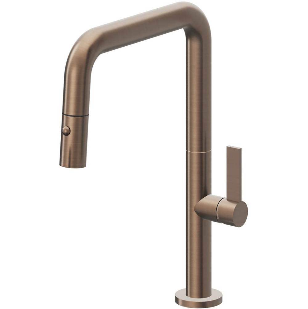 California Faucets - Pull-Down Kitchen Faucet with Button Sprayer  - Quad Spout - Satin Bronze Pvd