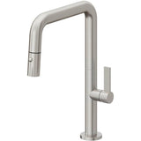 California Faucets - Pull-Down Kitchen Faucet with Button Sprayer  - Quad Spout - Ultra Stainless Steel Pvd