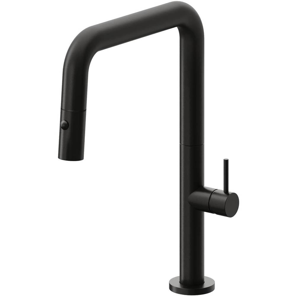 California Faucets - Pull-Down Kitchen Faucet with Button Sprayer  - Quad Spout - Matte Black