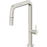 California Faucets - Pull-Down Kitchen Faucet with Button Sprayer  - Quad Spout - Polished Nickel Pvd