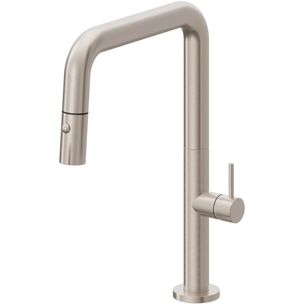 California Faucets - Pull-Down Kitchen Faucet with Button Sprayer  - Quad Spout - Gloss White