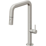 California Faucets - Pull-Down Kitchen Faucet with Button Sprayer  - Quad Spout - Ultra Stainless Steel Pvd