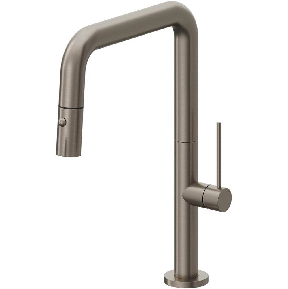 California Faucets - Pull-Down Kitchen Faucet with Button Sprayer  - Quad Spout - Graphite Pvd